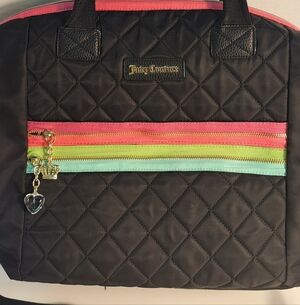 Juicy Couture Black Quilted Tote Bag Y2K Logo Lining Charm